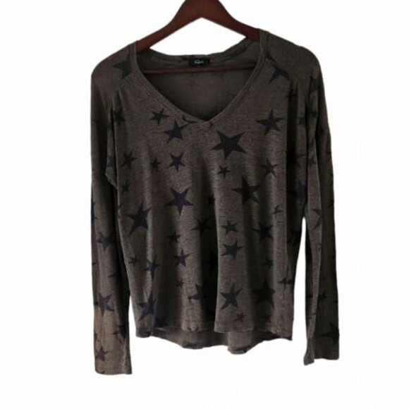 Rails Sami Sage With Black Stars Linen Blend Pull Over Top Shirt V Neck Size XS - Picture 1 of 8